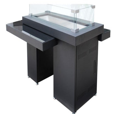 AZ Patio Heaters Rectangle Two Tier Glass Top Black And Mocha Finish Fire Pit